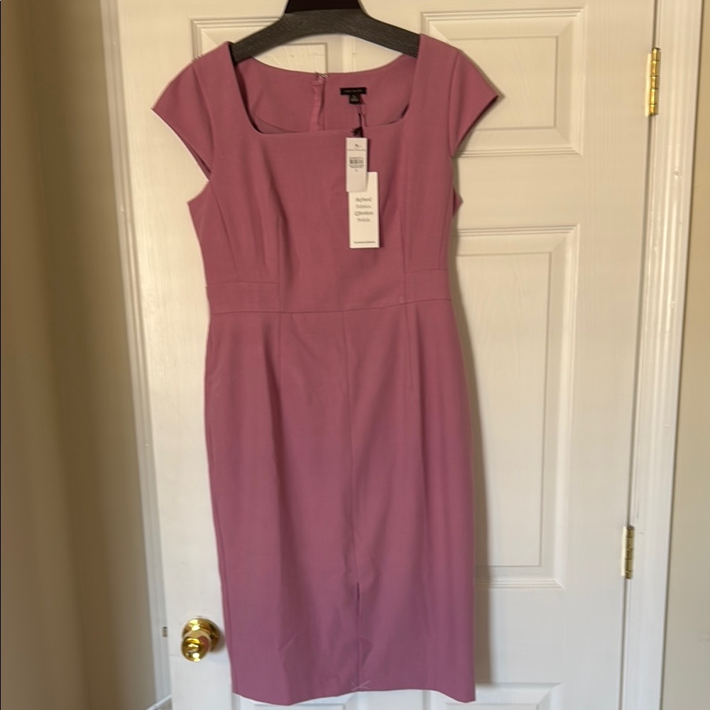 COPY - Ann Taylor Scooped Square Neck Front Slit Sheath Dress in Bi-stretch